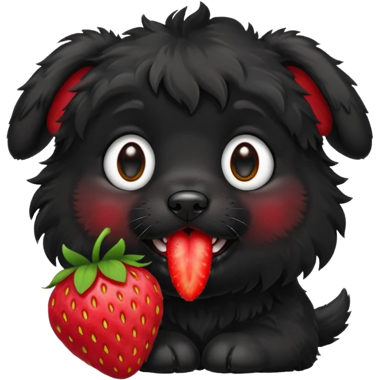 A black fluffy puppy with a strawberry emoji