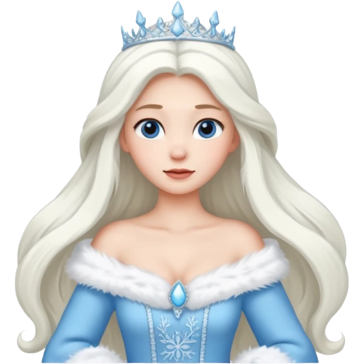 snow princess with long hair wearing snow chirsmas clothes looking at the front emoji