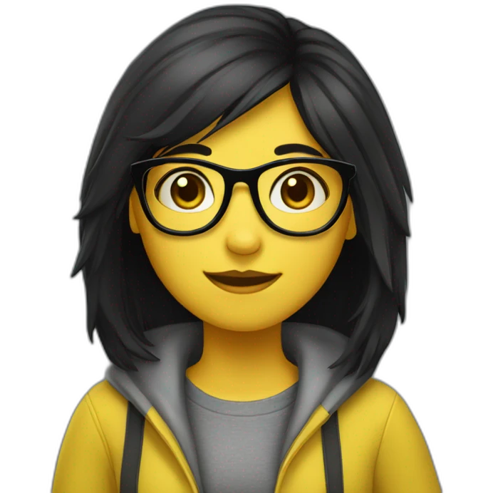 a yellow girl student with black hair glasses emoji