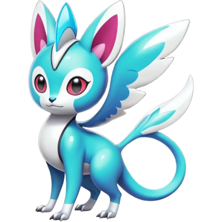 Shiny Colorful glowing glossy smooth soft silky Futuristic Cyber-Vernid-Trico-Meloetta-Latias-Koraidon-Peppercat-Protogen-Pokémon-Digimon-Fakémon-fusion-hybrid-creature emoji
