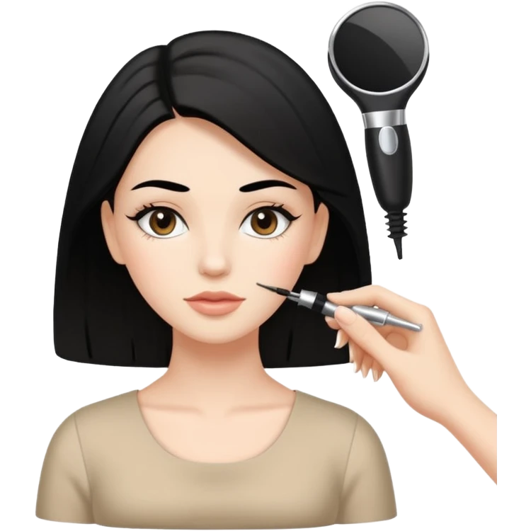 White girl with black hair in beige dress getting a cosmetology facial emoji
