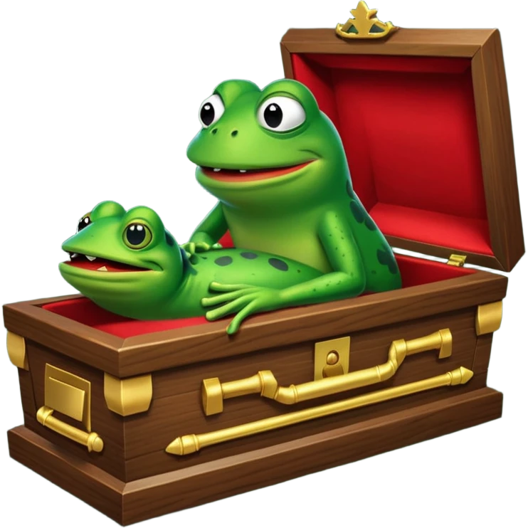 An empty coffin with "ECHO" inscribed on it, being nailed down shut by a Pepe the frog character. emoji