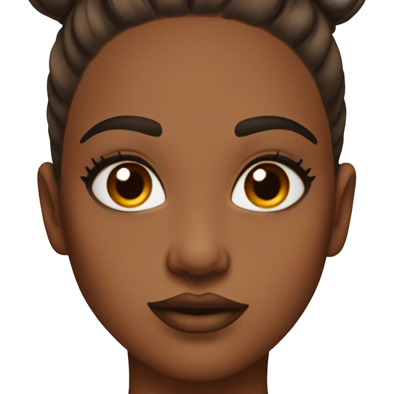 Big lashes, lip gloss, brown bun, orange face emoji