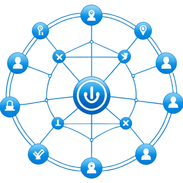 network in a circular form with blue boxes at intersection points emoji