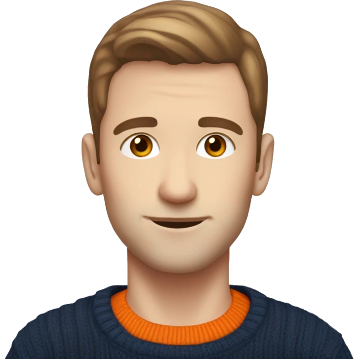 pale man with brown hair and stubble wearing navy and  orange jumper emoji