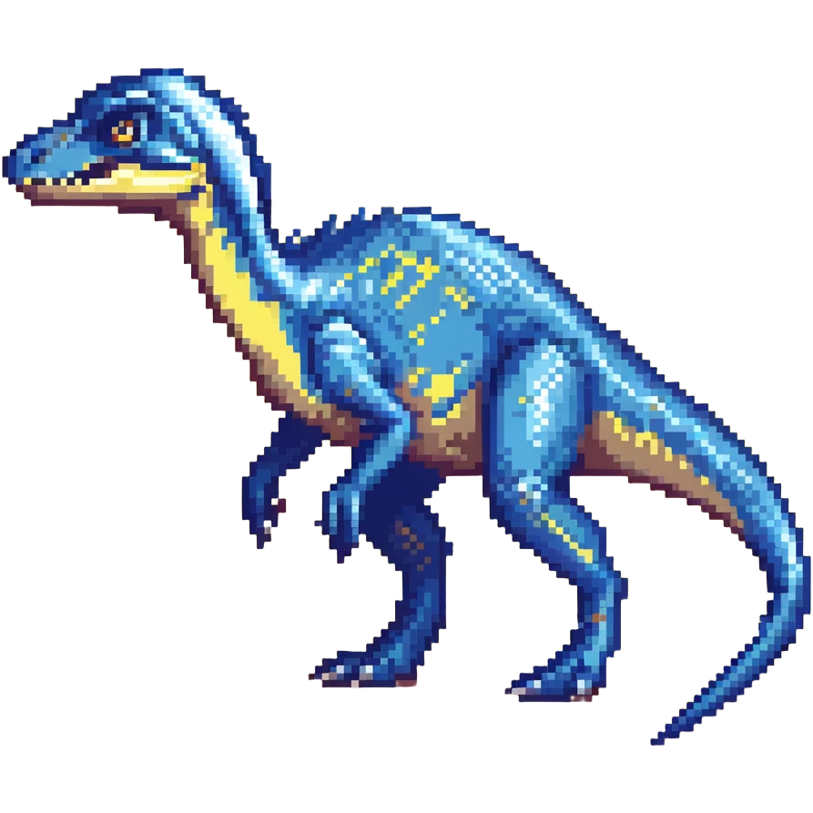 Electric blue velociraptor dinosaur with detailed pixel art texture emoji