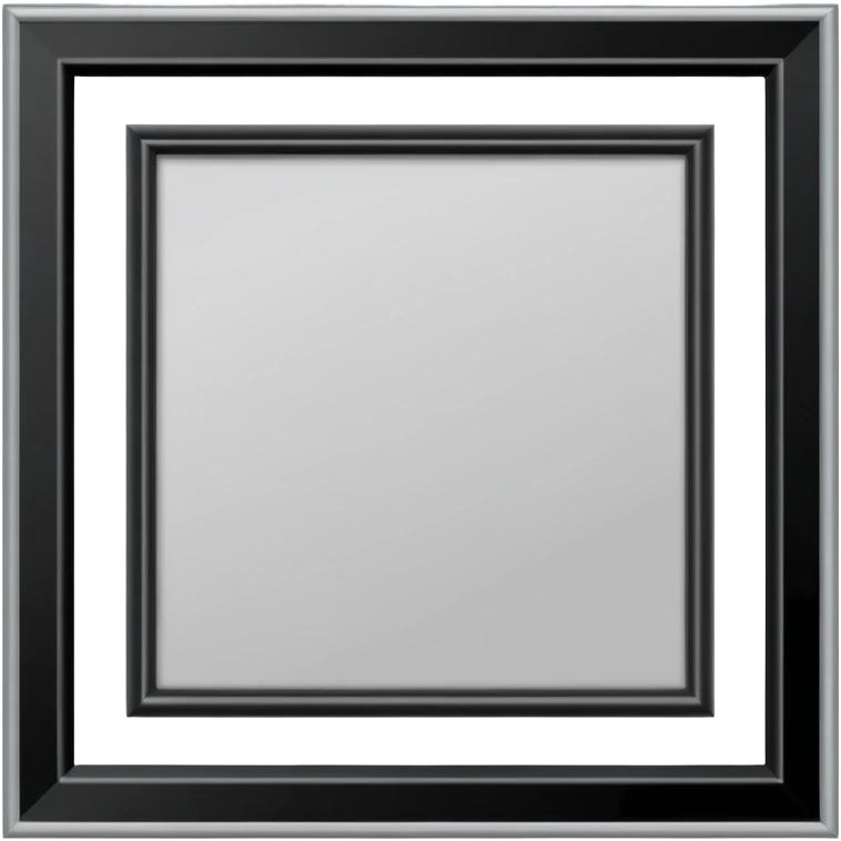 Minimalist emoji-style sticker of an empty rectangular picture frame, with pitch-black center. Clean edges, no texture, grayscale only.
 emoji