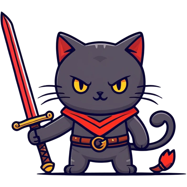 black cat holding a red sword  emoji