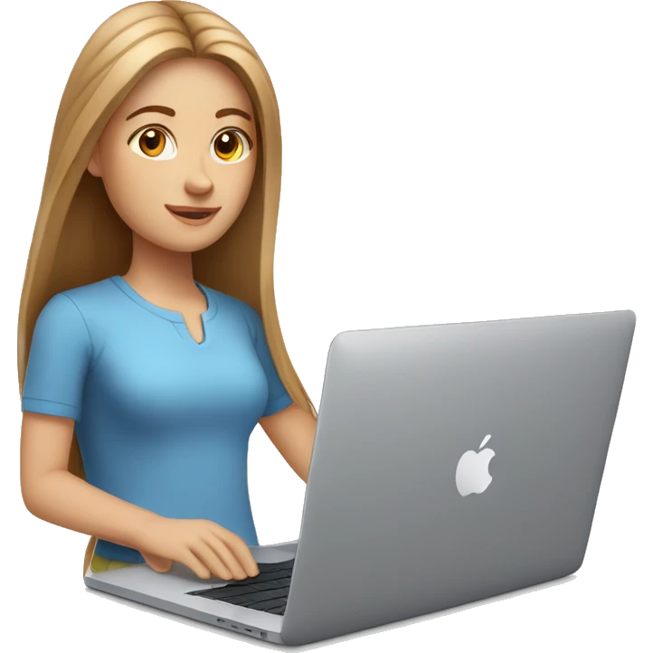 white girl with long straight light brown hair working on macbook emoji
