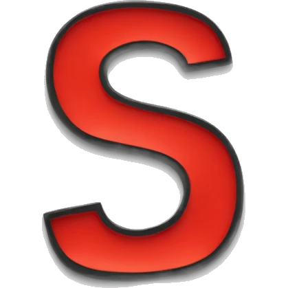 Red letter s in moonlightning font, black outline emoji