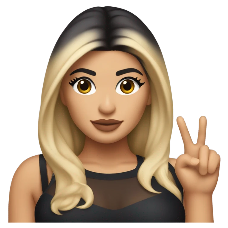 Emoji of Kylie Jenner with blonde hair in a black mini dress with bra, confidently pointing forward with a stylish, influencer vibe pointing forward emoji