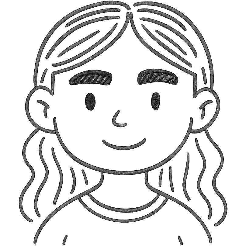 girl with brown hair and thick eyebrows, hand drawn outlined icon emoji