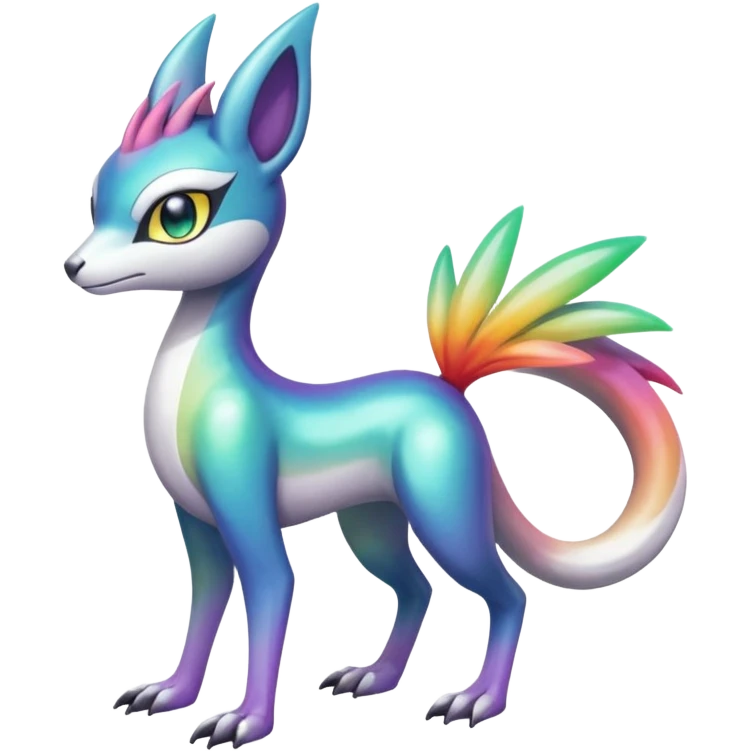 Colorful shiny gradients-colored Meloetta-Sergal-Palkia-hybrid-fusion-Fakémon-creature, full body emoji
