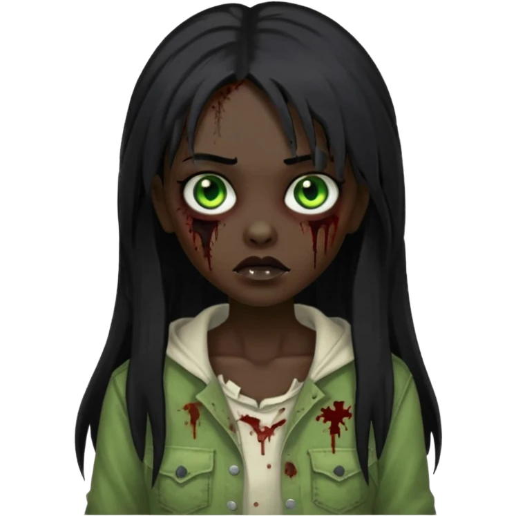 garota zumbi pele negra cabelo longo e liso preto emoji