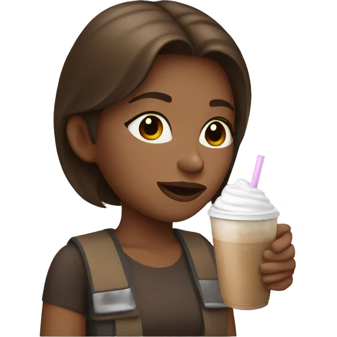 brown haired girl drinking ice coffee emoji