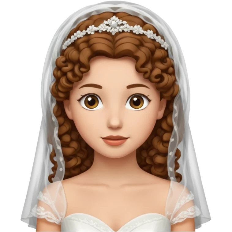 A bride with a curly brown hair and veil emoji