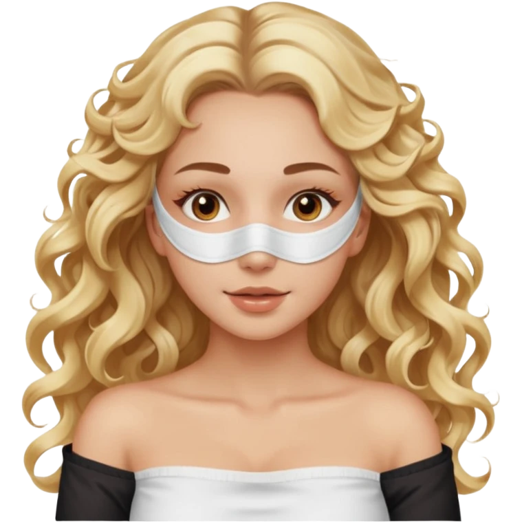 White girl- brown eyes - beauty face mask massage -full care- blonde long curly hair  white off shoulder shirt emoji