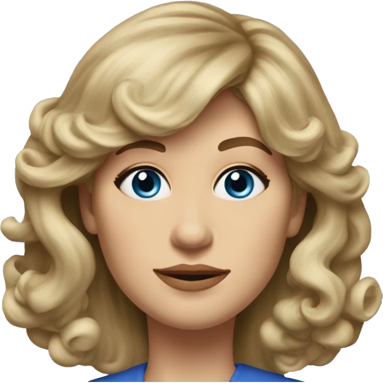 Medium length Dirty blonde voluminous hair with bangs and sides swept away from face woman of 60 with blue eyes  emoji