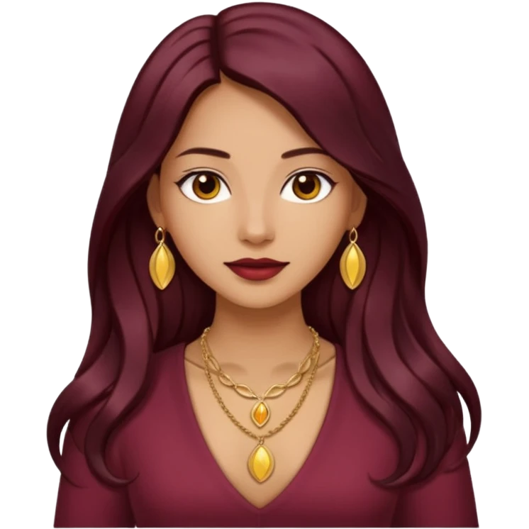 young woman 
Long waist-long hair
deep middle part
slightly wavy
dark burgundy hair 
 emoji
