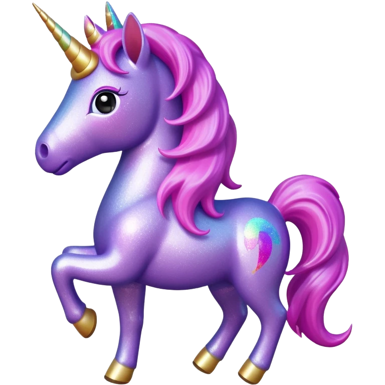 purple gliter  unicorn toy facing camera emoji
