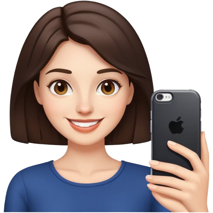 Brunette woman smiling while taking a selfie emoji