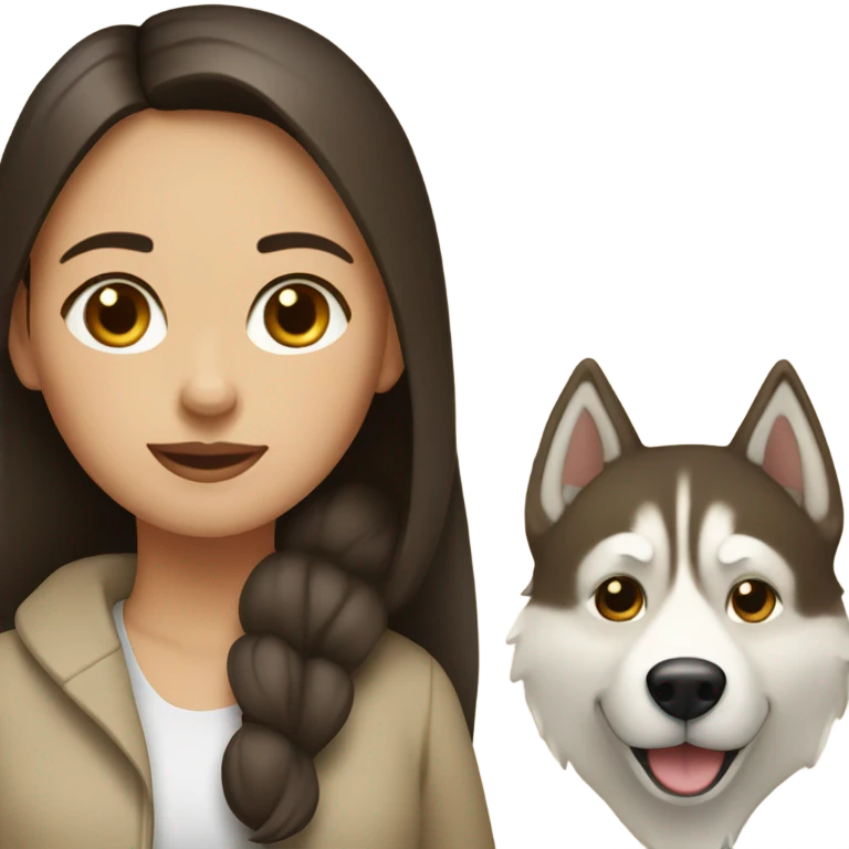 A brunette girl next to a beige  Husky emoji