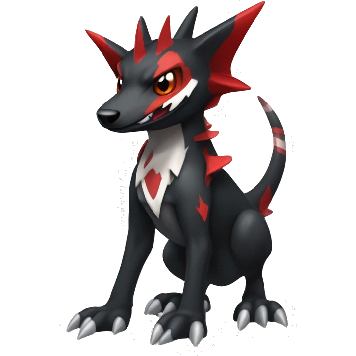 Black Cool Edgy Nargacuga-Houndoom-Garchomp Fakémon with Red and white Edgy markings, full body emoji