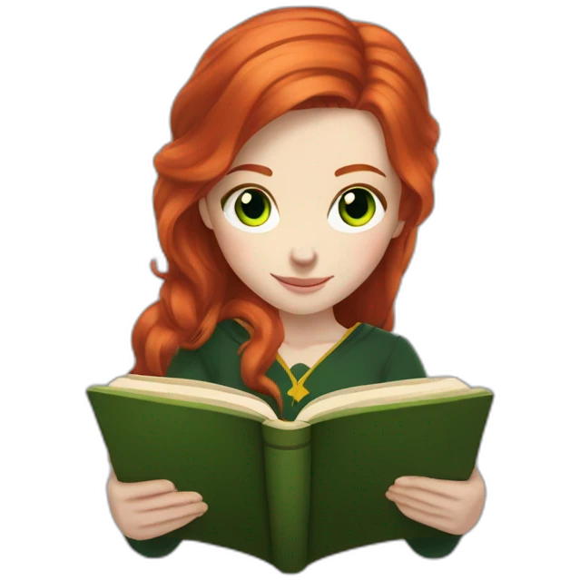 Pale skinned gryffindor Redhead with green eyes reading a book emoji