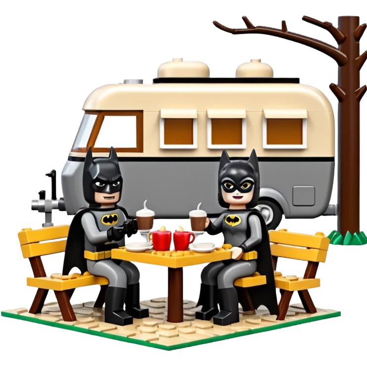  Ultra cute  Lego detailed 1854 Batman and pretty Catwoman dream house Caravan with picnic table and folding chairs alone at romantic afternoon (hot chocolate and cheeseburgers on the grill) emoji
