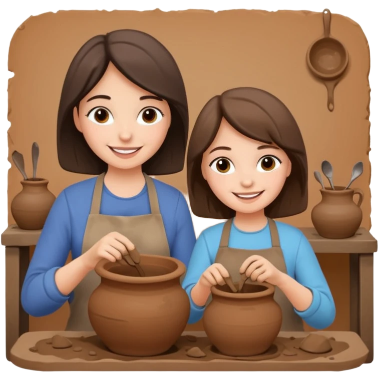 mother and daughter doing potery emoji