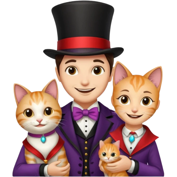 magician couple and their pet cat emoji