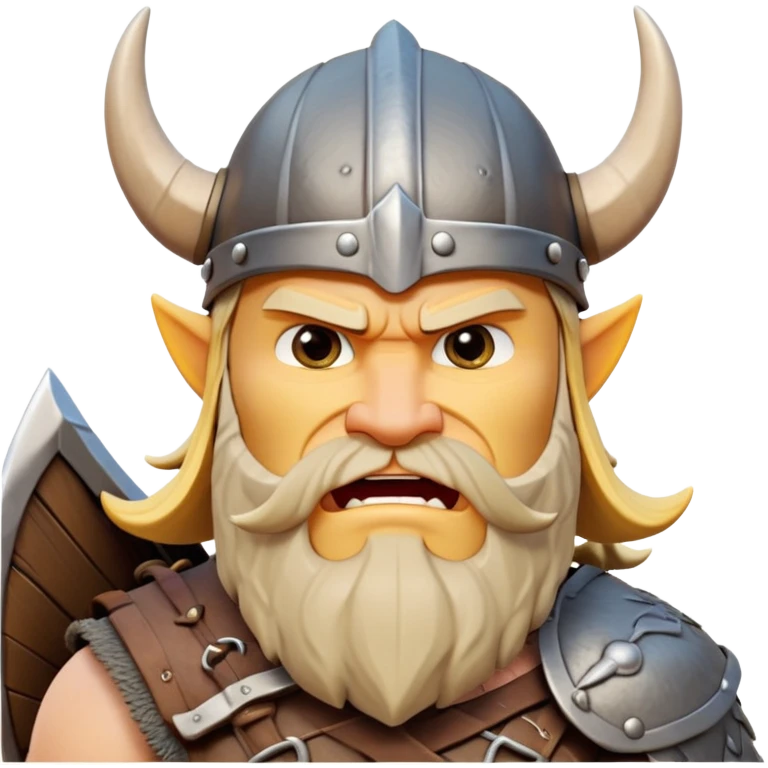 clash-of-clans-aesthetic_-cinematic-comical-viking-portrait-emoji, head tilted dramatically with an exaggerated, fierce expression and wide, comically expressive eyes, featuring a rugged yet cartoonish build with a quirky Viking helmet, standing boldly at the prow of a dragon-headed longship, its intricate dragon details carving through icy waters with epic determination. emoji