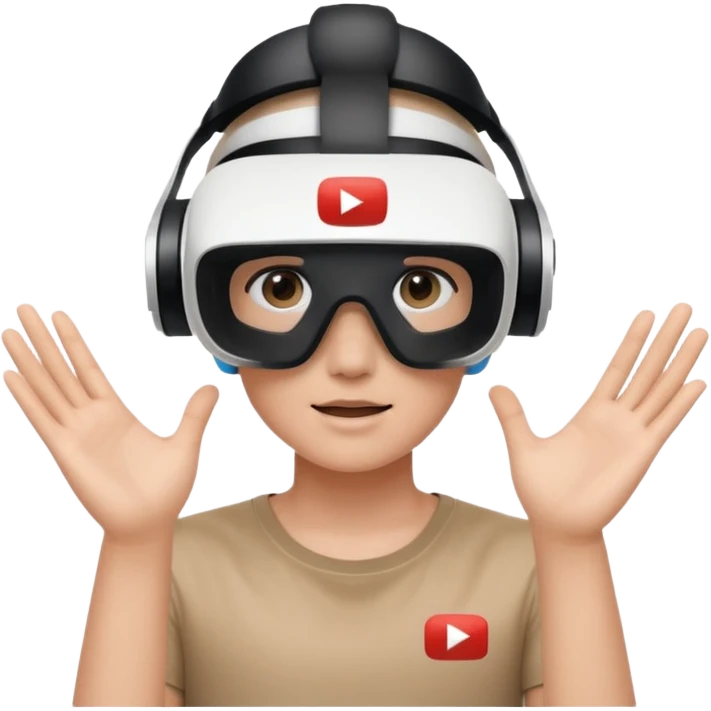 A person wearing a VR headset with the white YouTube play button logo on it emoji
