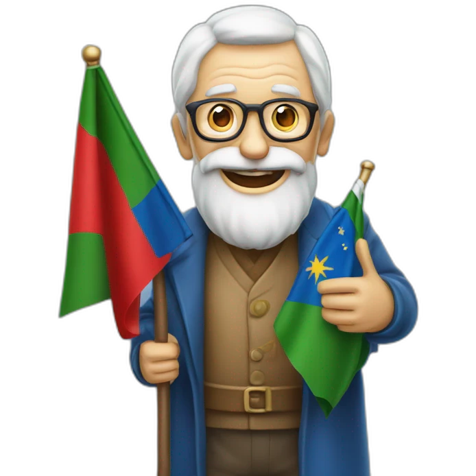 old man holding portugueese flag and iphone emoji
