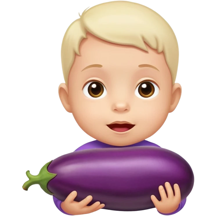 A baby eating a eggplant emoji