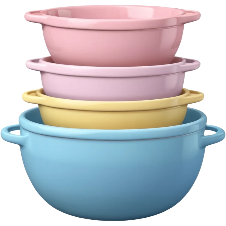 Stack of three mixing bowls, pastel yellow, pastel pink and pastel blue emoji