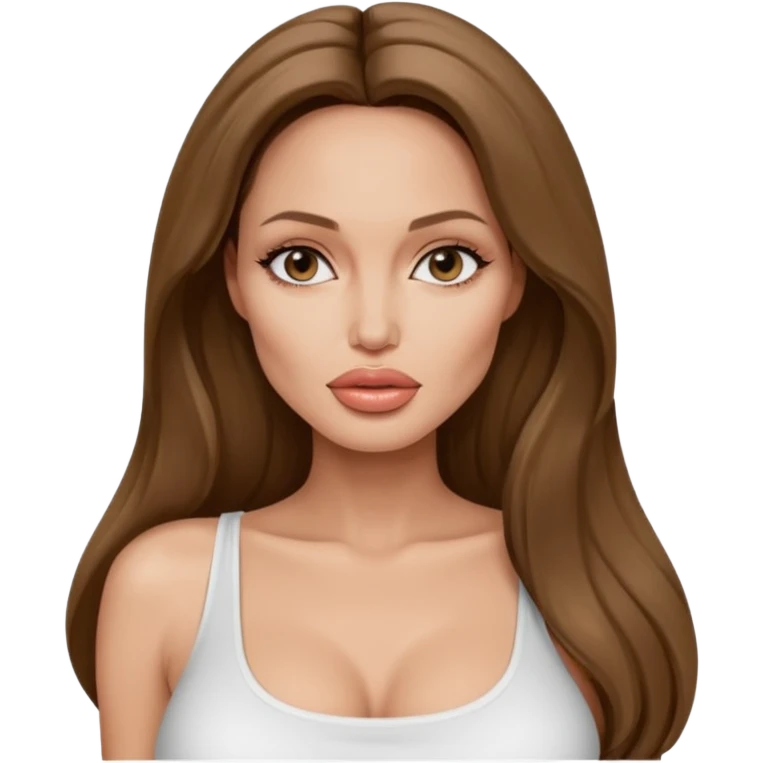 Angelina jolie , fashion model Beautiful woman model adult   large breasts  with close set eyes tan skin, full lips  long hair model white  crop top emoji