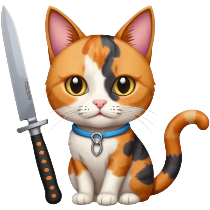 Elinde bicak olan caliko cinsi bir kedi emoji