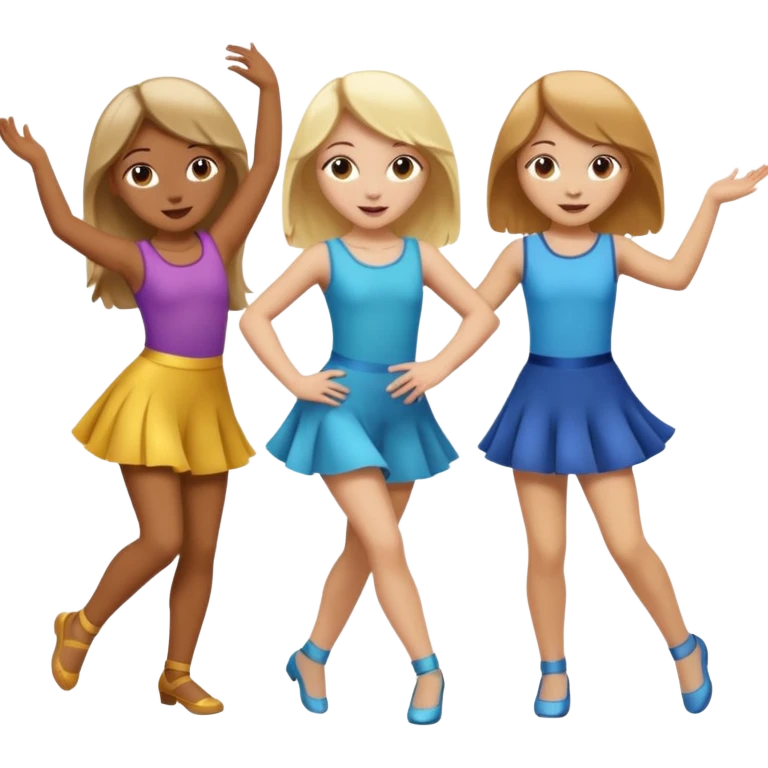 Emoji of 3 Girls dancing ONE with blonde hair, one tan skin with brown  hair ONLY ONE IS BLONDE emoji