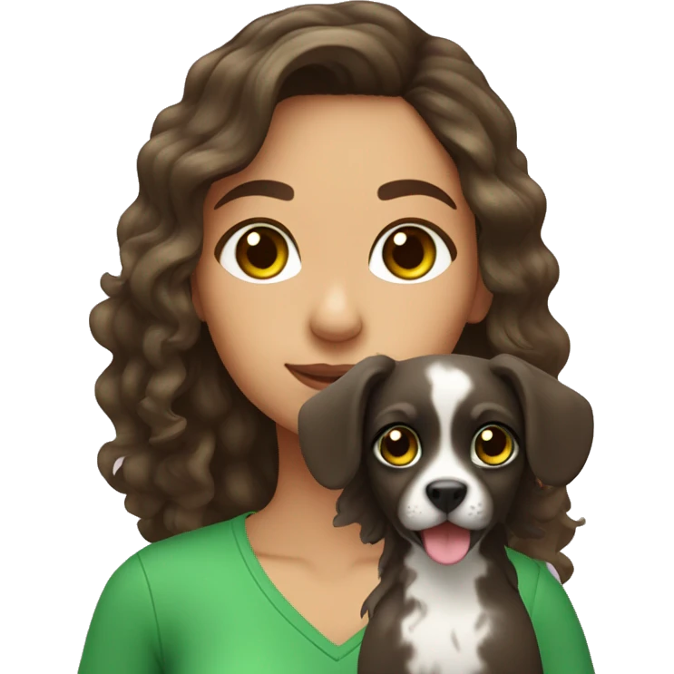 Brunette girl with wavy hair with green cheek conure emoji