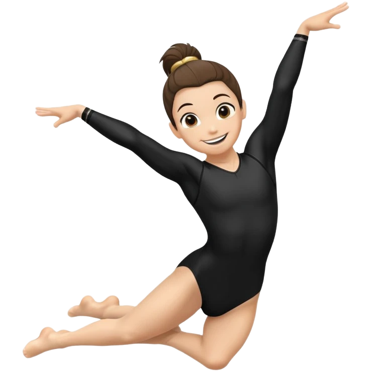 "A gymnast in black outfit with a smile and a look of surprise (normal skin) emoji