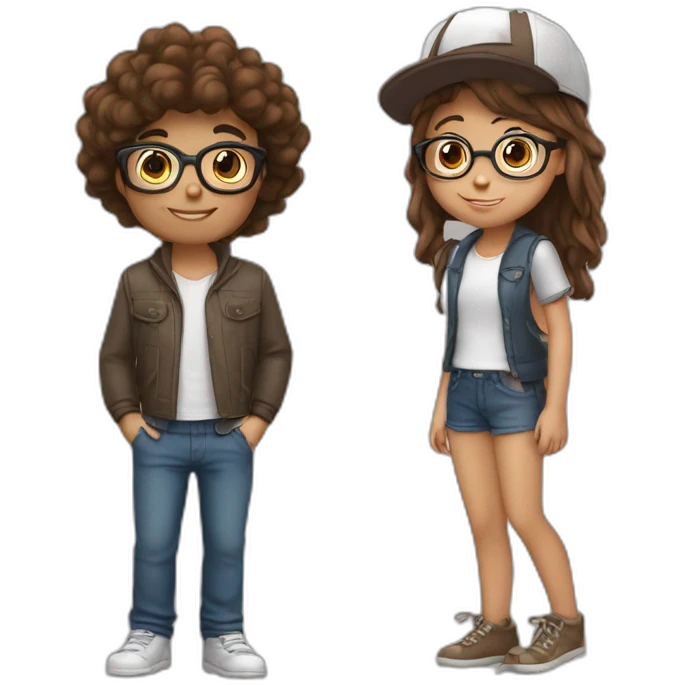 Girl with Brown Hair and glasses loves a Boy with a cap and glasses emoji