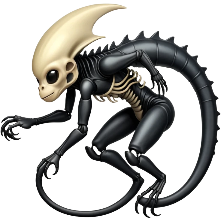 A monkey with Xenomorph features, elongated head, black exoskeleton, and biomechanical appearance emoji