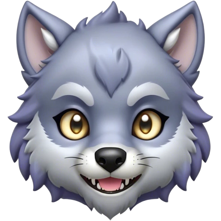 Cinematic Cute Werewolf Portrait Emoji, with a cuddly, miniature lupine form in soft moonlit grays and silvers, featuring oversized sparkling eyes and a sweet, endearing snarl, simplified yet irresistibly adorable, highly detailed with a gentle glowing outline that captures the playful, heartwarming essence of a little werewolf! emoji