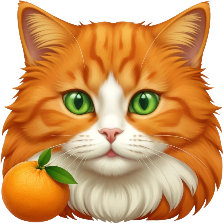 Orange cat eating an orange fruit that has a cat face drawn on it emoji