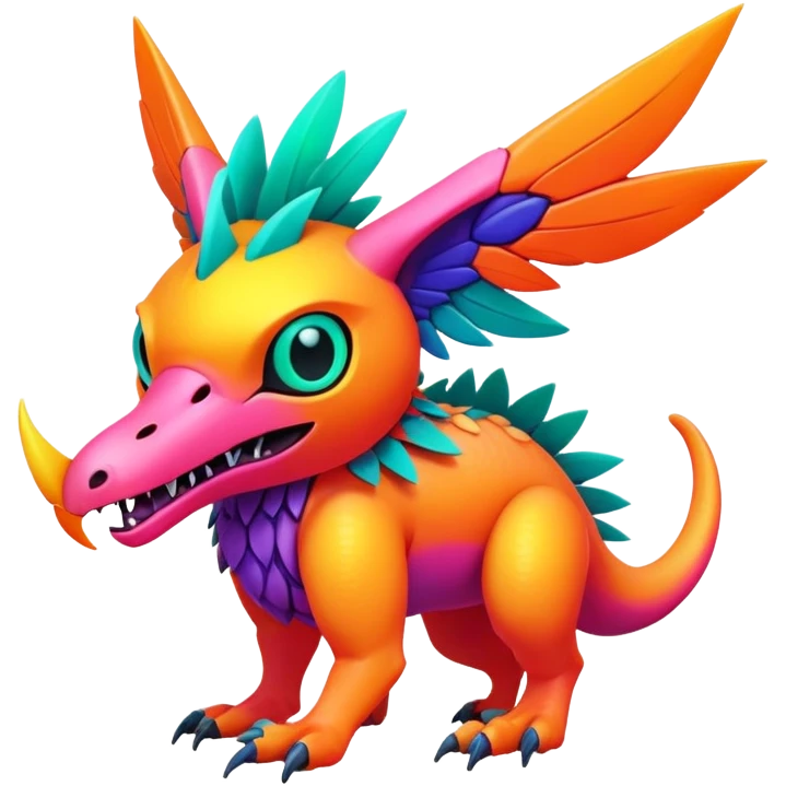 Tropical lush warm-colored modern colorful neon-colored Fakémon-Digimon-Trico-creature emoji