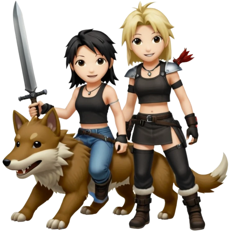 Cloud & Tifa FF7 character emoji - with fenrir blade  emoji