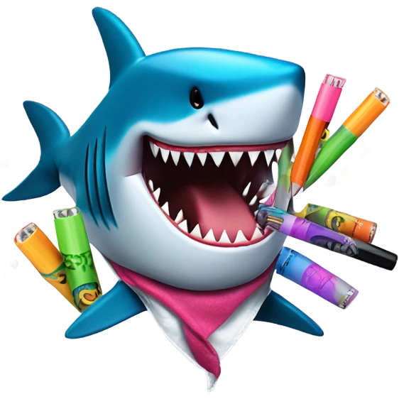 Shark consuming markers while being harassed by a criminal duck with tattoos  emoji