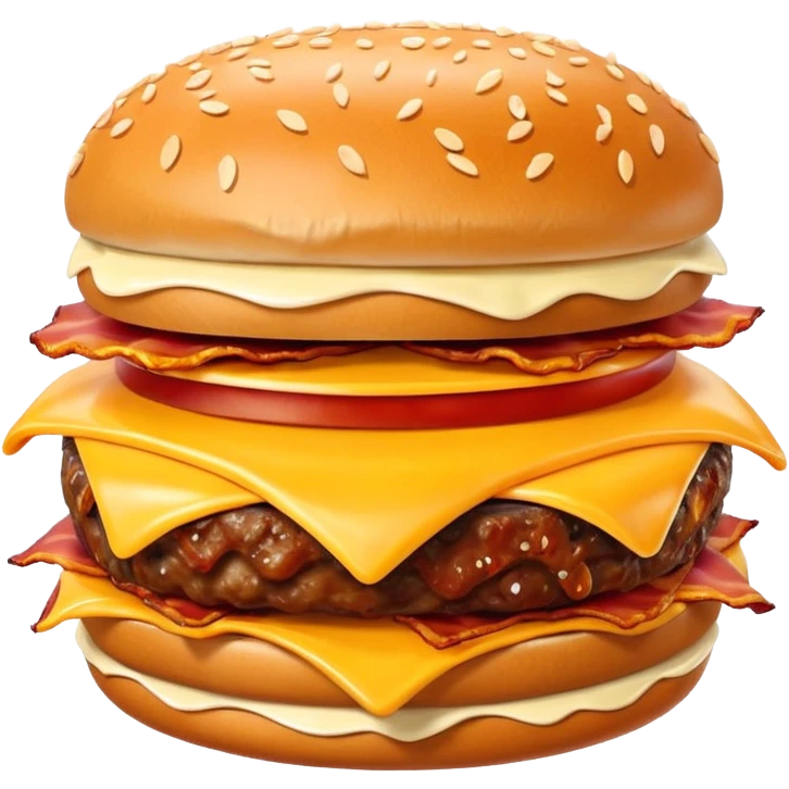 bacon burger object icon, crispy bacon strips, beef patty, melted cheese, sesame bun, 3D cartoon, mobile game icon style, clean background, no text, no watermark
 emoji