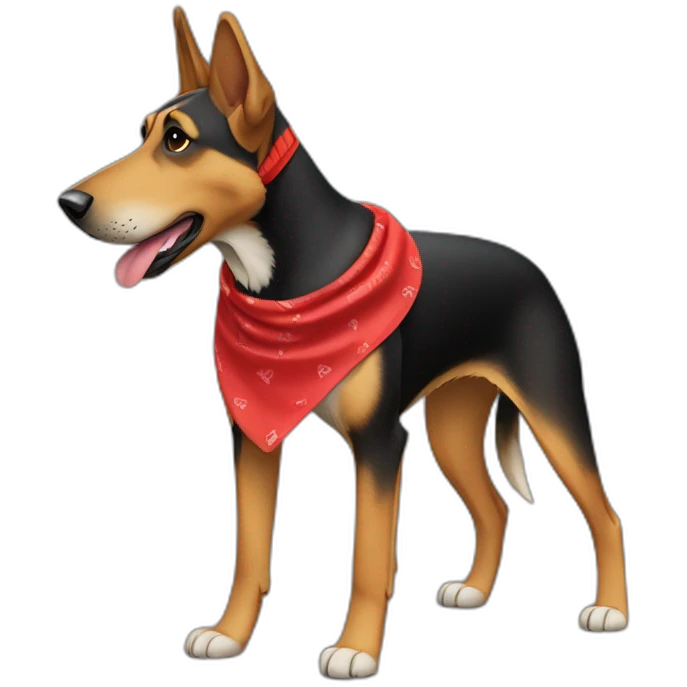 75% Coonhound 25% German Shepherd mix dog wearing small plain red bandana side view full body left facing emoji